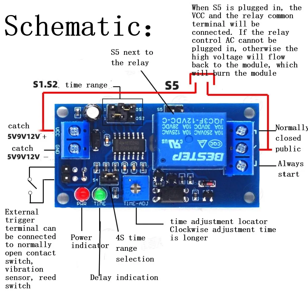 Delay Circuit Module Vibration Alarm Module 12V DC Delay On/Off Switch Relay Timer with Anti Power Down Protection