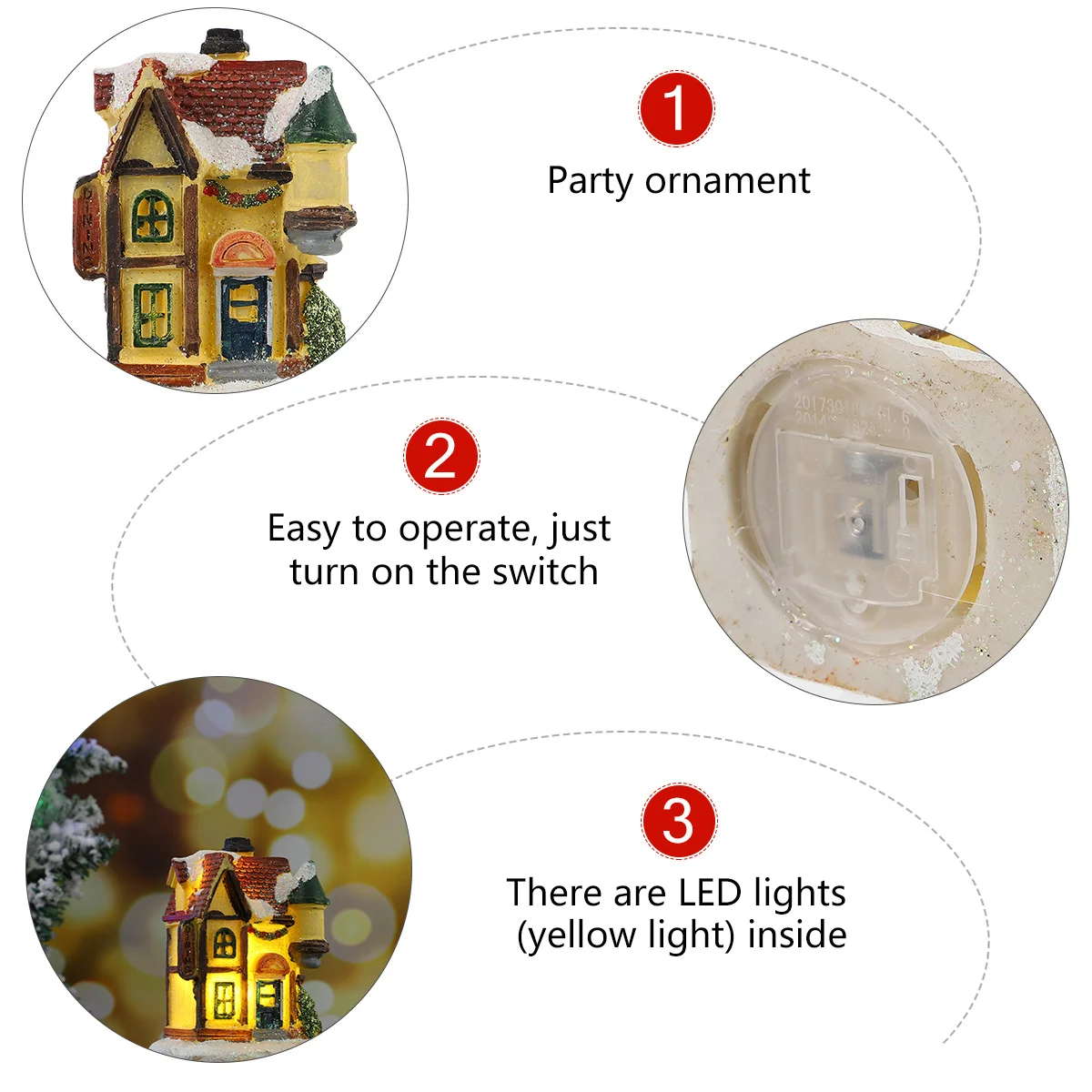 

1Pcs Christmas Luminous House Snow Covered Resin Villa LED Light Desktop Ornament Winter Party Home Decoration Resin