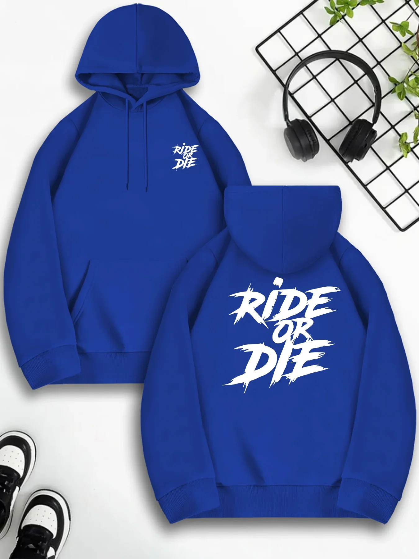 Men's Ride Or Die Sports Hoodie White Graffiti Letter Print Oversized Pullover Streetwear Sweatshirt Spring Autumn