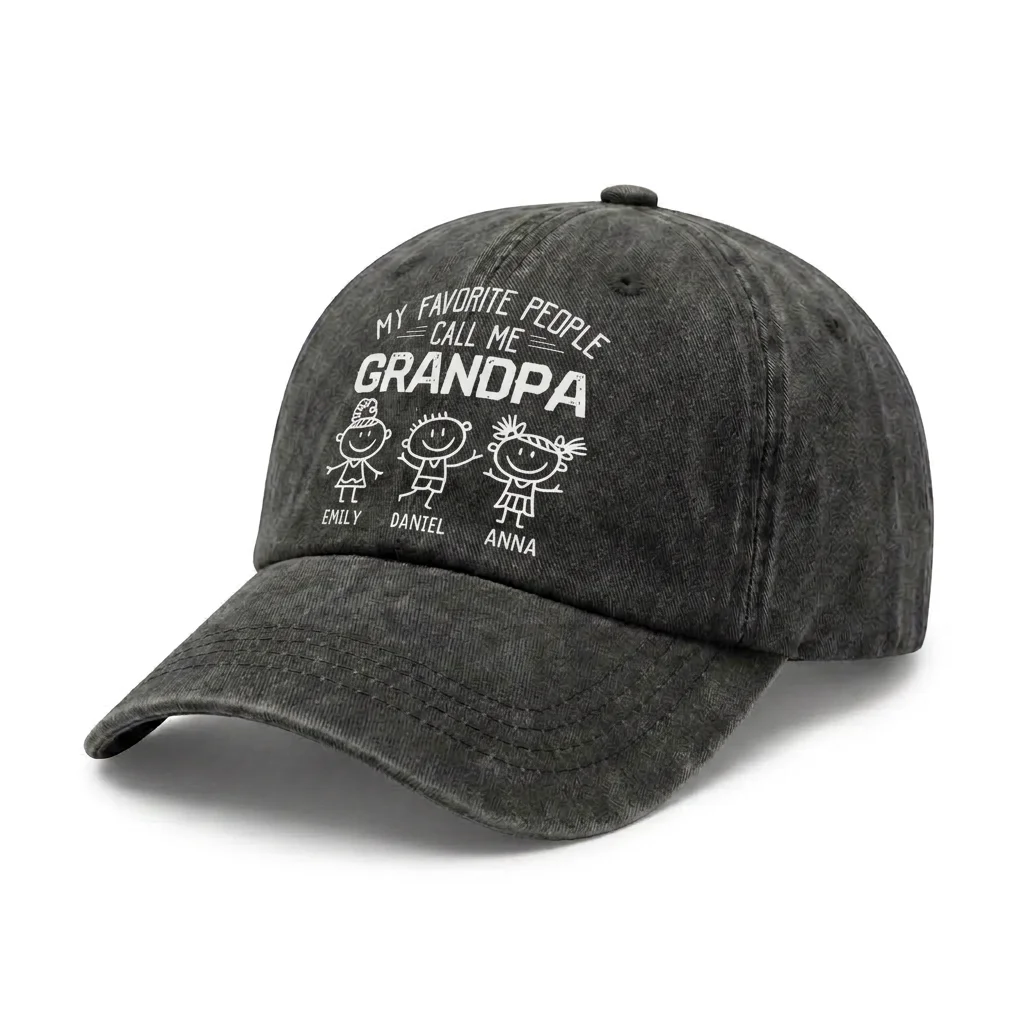 Vintage Washed Favorite People Call Me Grandpa Quote Baseball Cap, Adjustable Unisex Dad Hat, Personalized Grandfather Gift