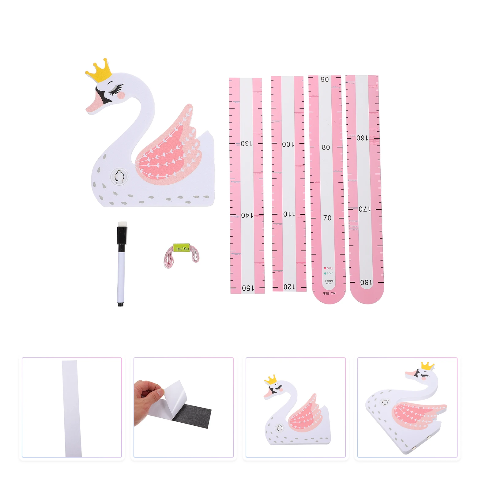 

Height Ruler Stickers Kids 3D Swan Cartoon Animal Pattern Wall Decal Eco Friendly Bright Color Easy Apply Remove Reuse Bedroom