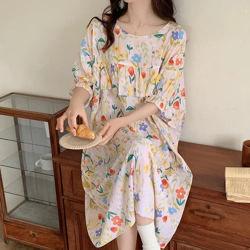 

Nightgown Short Sleeve Women's Clothing Summer Outer Wear Loose Fit Large Size Comfortable Casual Fashionable Breathable Cute