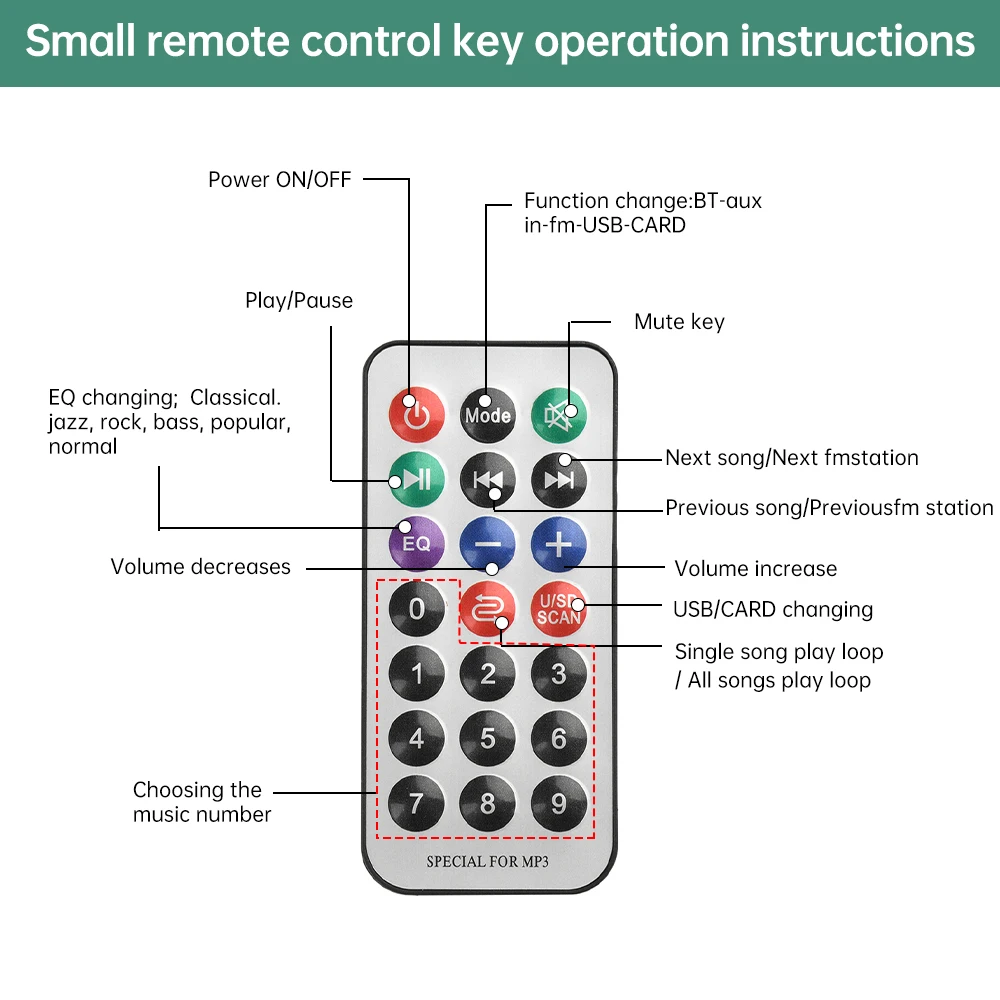 DC12V Bluetooth 5.0 MP3/WMA/WAV/FLAC/APE Audio Decoding Module With Remote Control Without Amplifier With Microphone Function