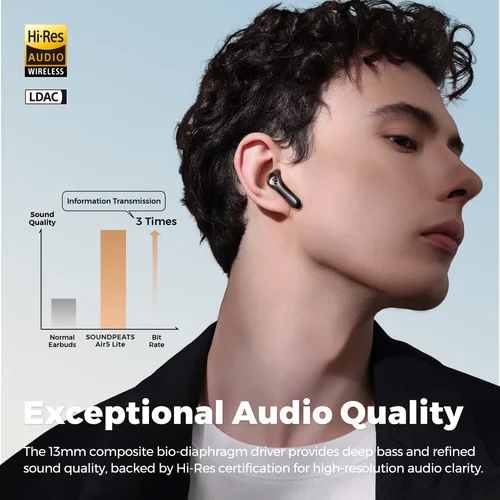 Imagen 2 del producto SoundPEATS Air5 Lite Bluetooth V5.4 Auriculares LDAC Auriculares inalámbricos de audio de alta resolución, controlador de 13 mm, resistente al agua IPX5, emparejamiento multipunto