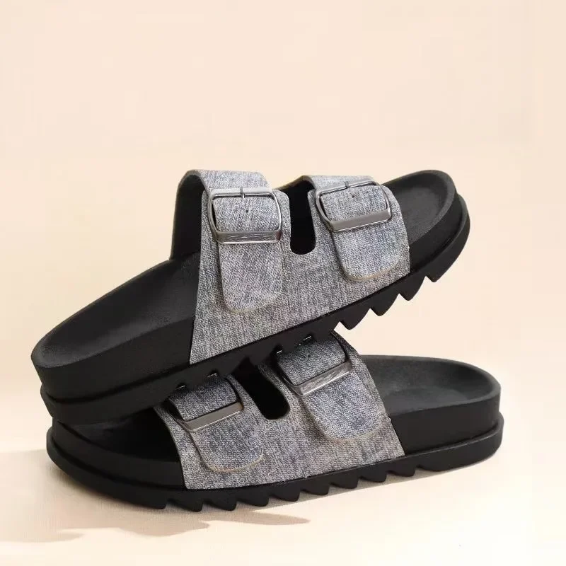 شباشب نسائية كلاسيكية من قماش الدنيم لعام 2025 أحذية شاطئ صيفية جديدة متعددة الاستخدامات صنادل على الطراز الروماني Sandales Élégantes Pantoufles #3