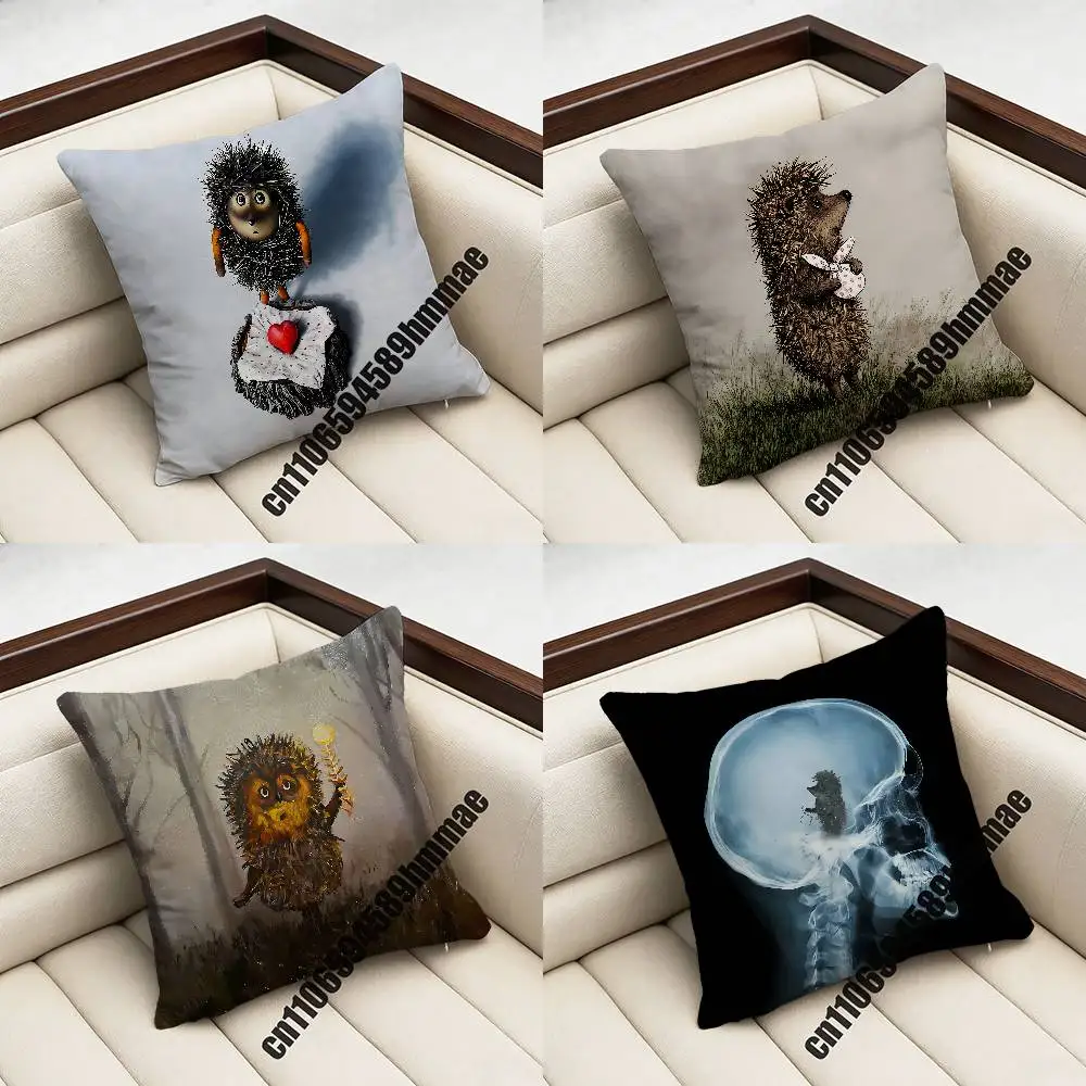 

For Vintage Hedgehog Throw Pillow Case Sham 45x45cm Decoration Square Sofa Pillowcase Pad Cover