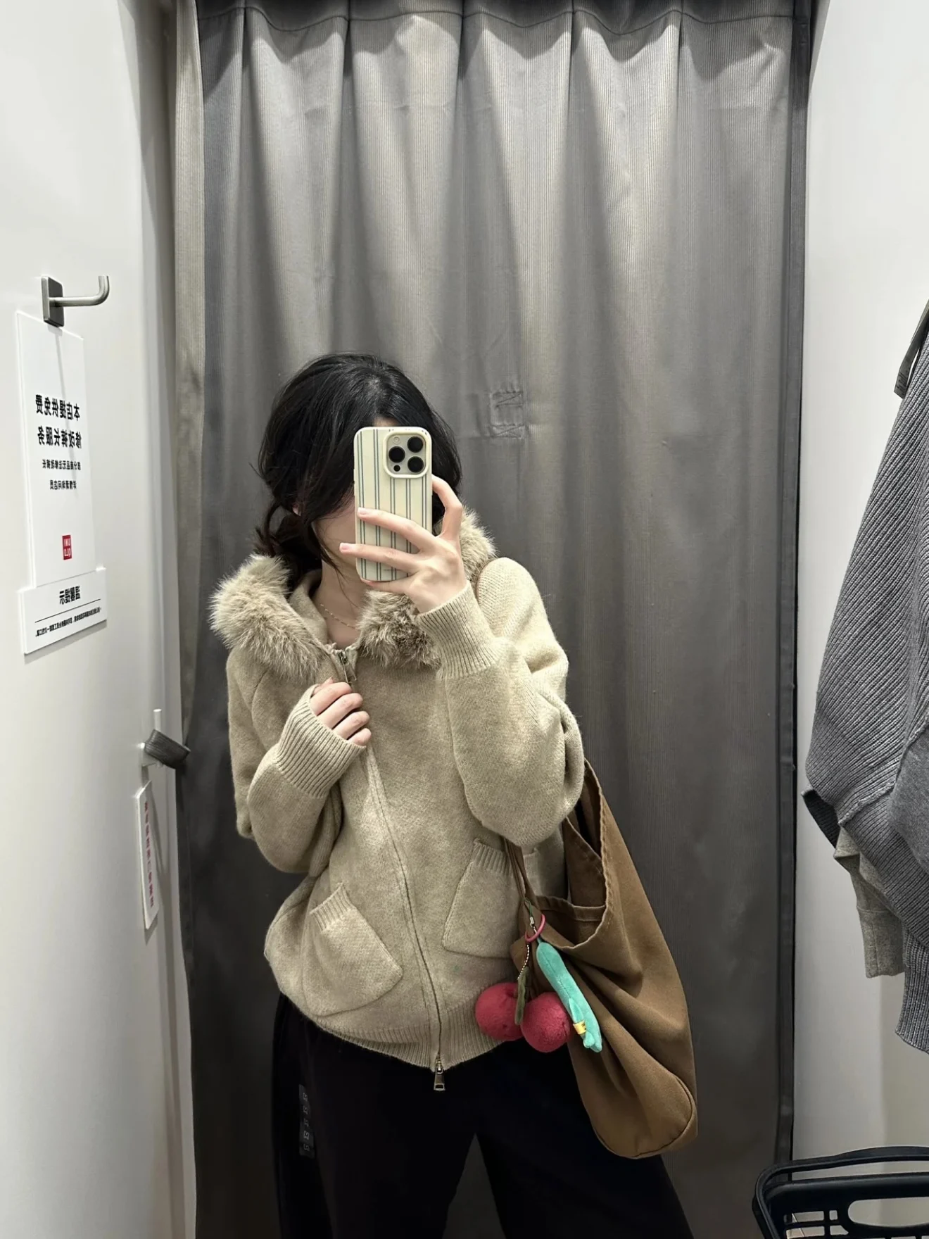 

Оригинальный вязаный свитер-кардиган THELIKE с длинными рукавами, женский, свободного кроя, с молнией и меховым воротником