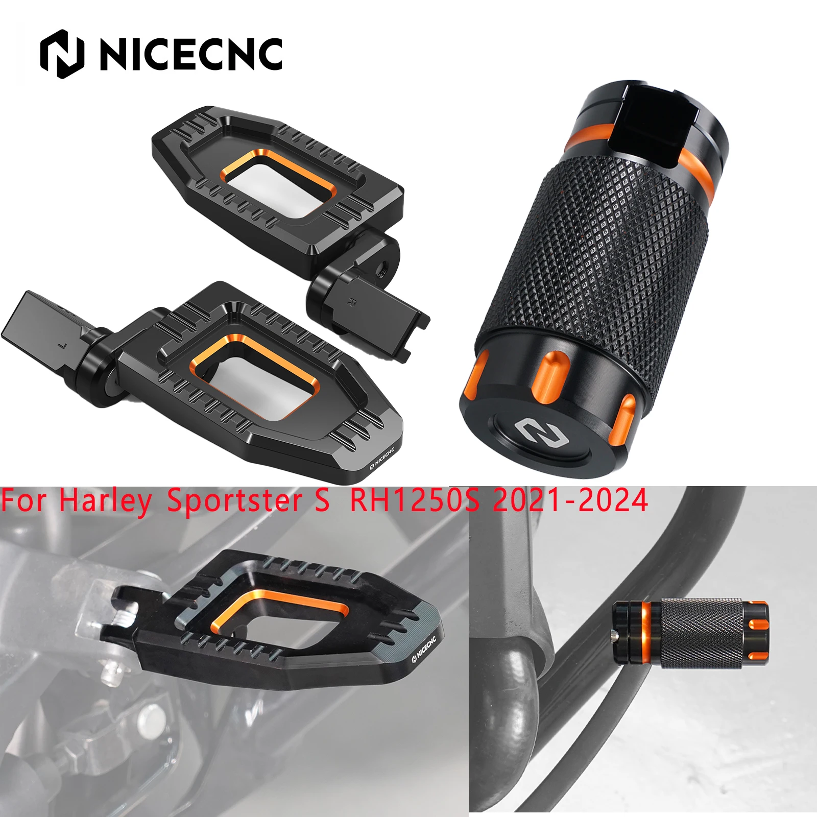 

For Harley Sportster S RH1250S RH 1250S RH1250 S 2021-2024 2023 NICECNC Adjustable Rider Footpegs Footrests Rear Brake Pedal Pad