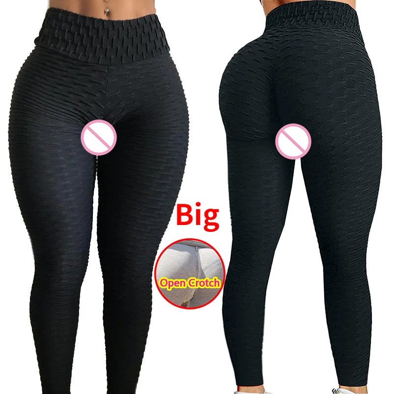 

Woman Sexy Open Crotch Leggings Hidden Zippers Elastic Booty Lifting Sport Panties with Crotchless Pants Push Up Couple Sex BBW