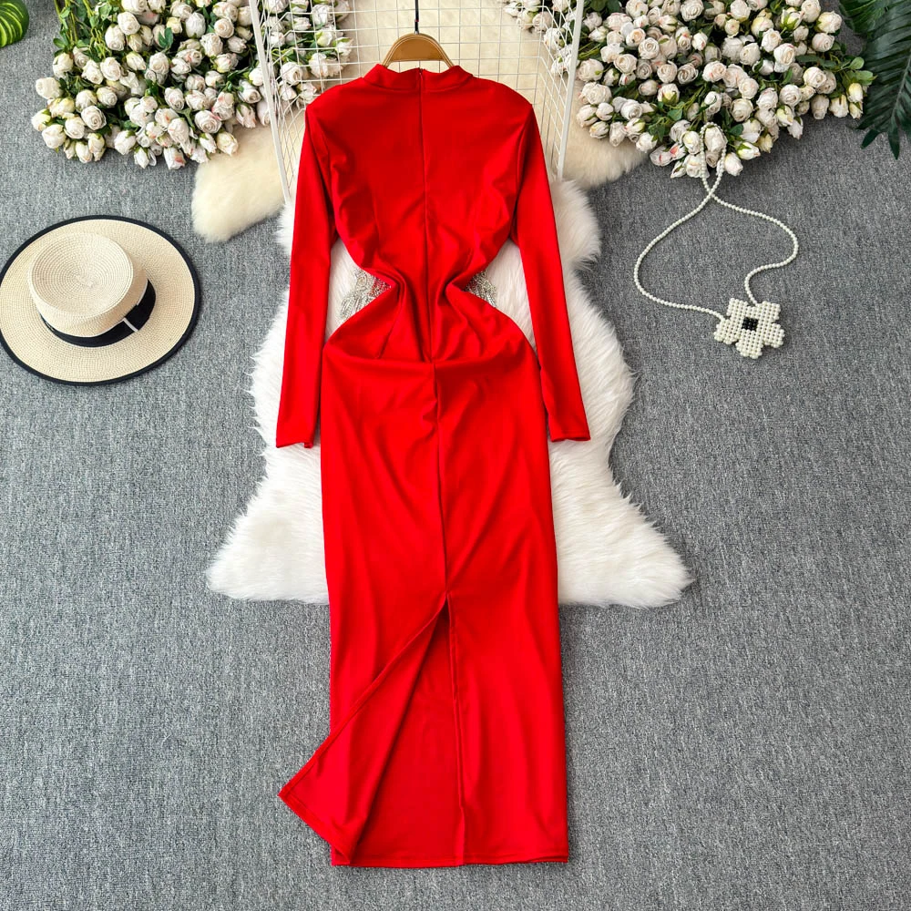 TWOTWINSTYLE Patchwork Tassel Slimming Dresses For Women O Neck Long Sleeve High Street Midi Dresses Female Fashion KDR518140