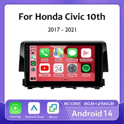 For Honda Civic 10th 2016 2017 2018 2019-2021 Android 14 Carplay Auto Car Radio Multimedia Video Player Navigation GPS 4G WIFI