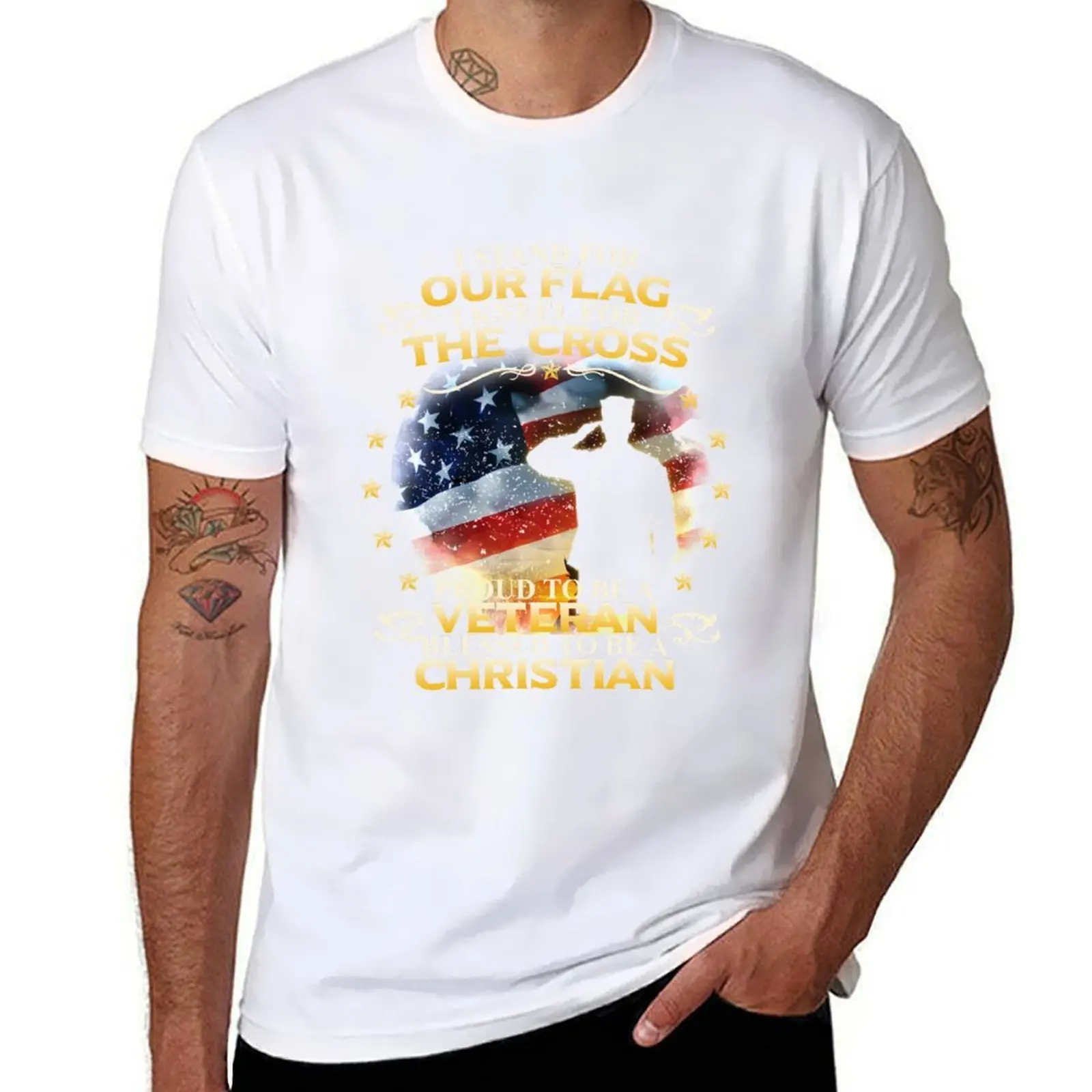 

I Stand For Our Flag I Kneel For The Cross Christian Veteran T-Shirt man tshirt t shirts for man cotton funny T-Shirt
