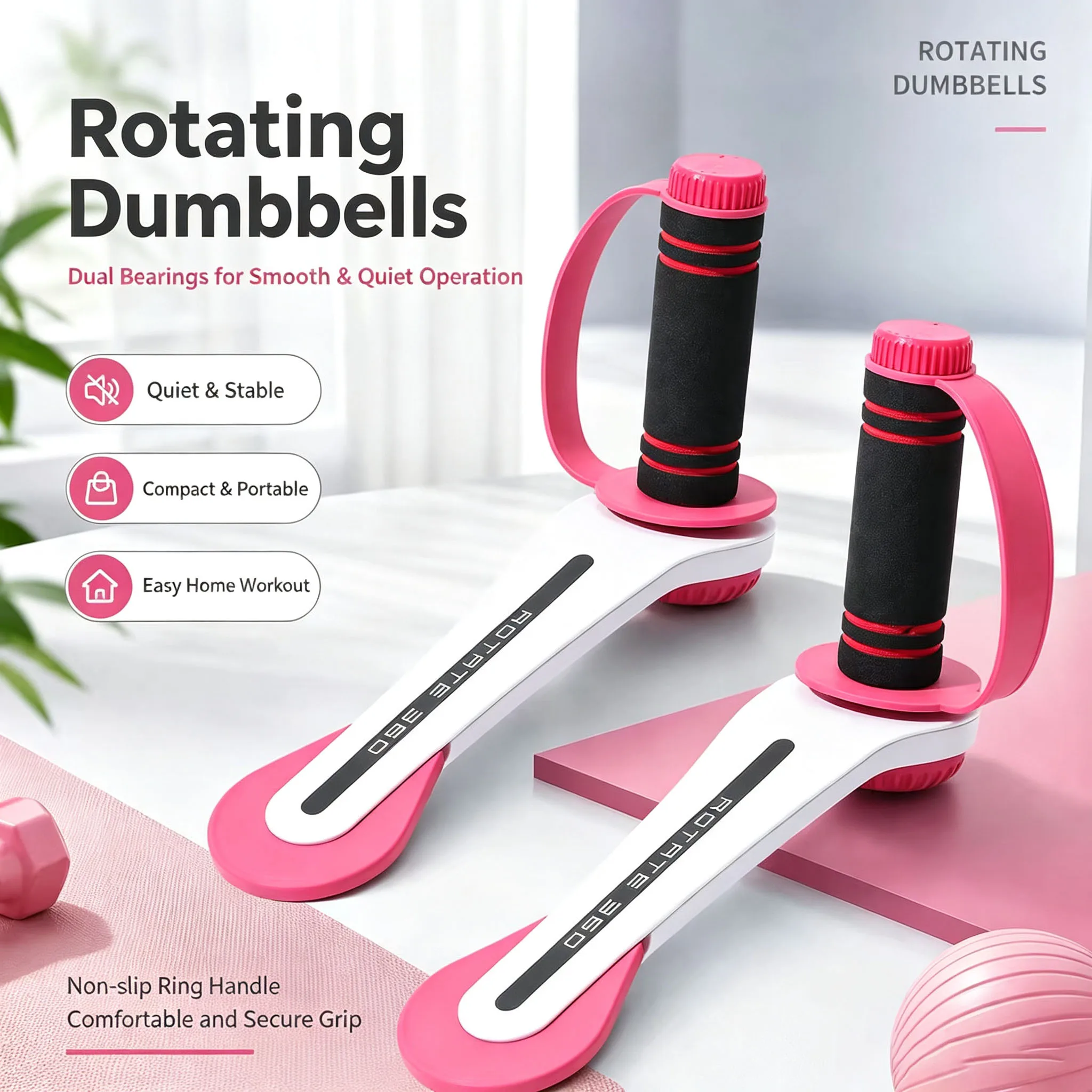 Portable Rotating Dumbbell Smooth Silent 360 Degree Rotation Anti-Slip Hand Home Gym Trainer for Full Body Shaping Exercise