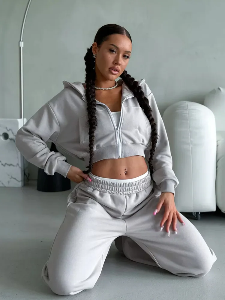 Women Tracksuits Autumn jogger Jumper Workout Sportswear Suits Women Fall Clothing Two Piece Set Crop Top Oversize Hoodie