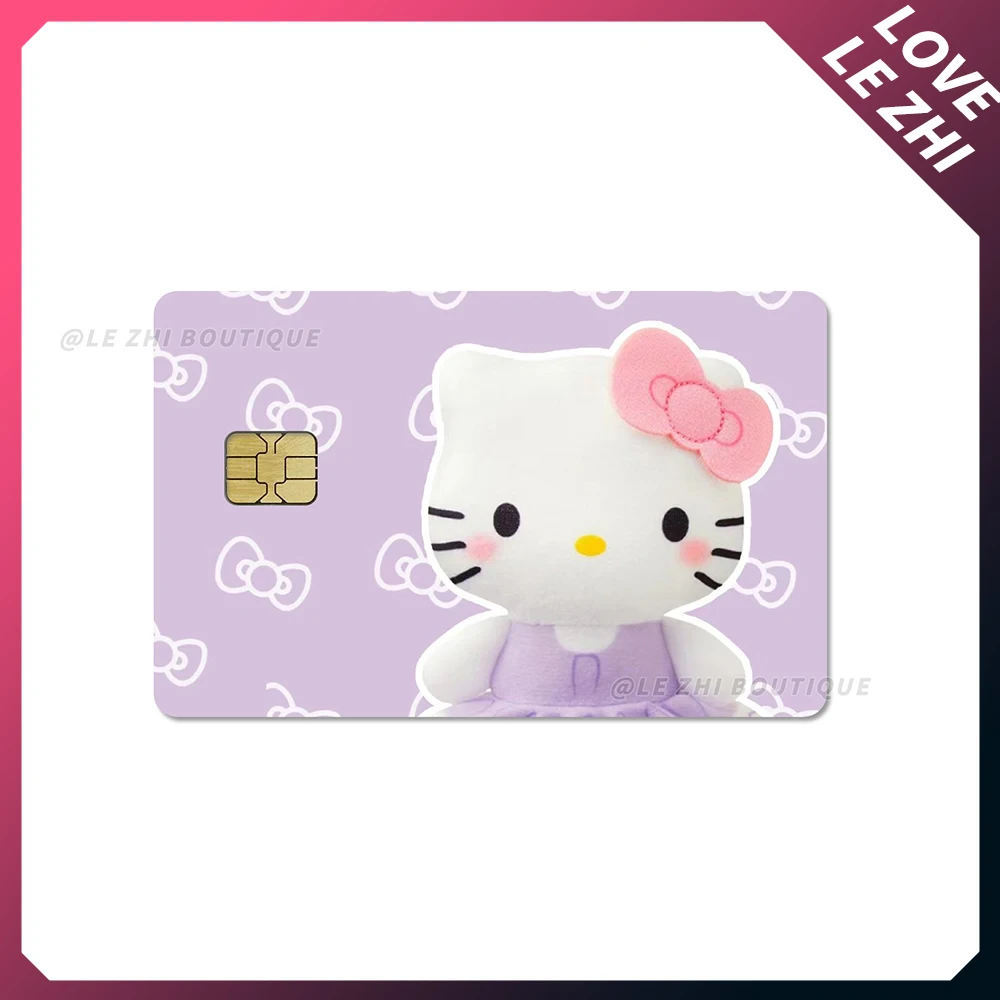 Promoción de ventas Kawaii Hello Kitty tarjeta de crédito Chip pequeño piel pegatinas de fiesta dibujos animados tarjeta bancaria impermeable Metro pegatinas regalo