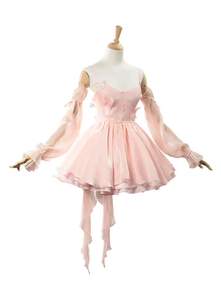 Otome Game Love and Deepspace cosplay costume pink chiffon dress suitable for Halloween comic exhibition wedding photos,birthday view 3