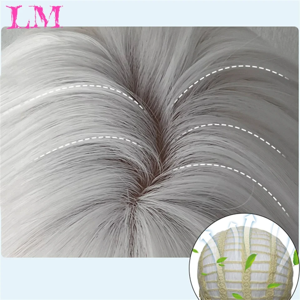 LM Synthetic Black Wig with Long Ponytail Short Straight Wig Lolita Cosplay Party Harajuku Blonde Wig With Bangs for Women