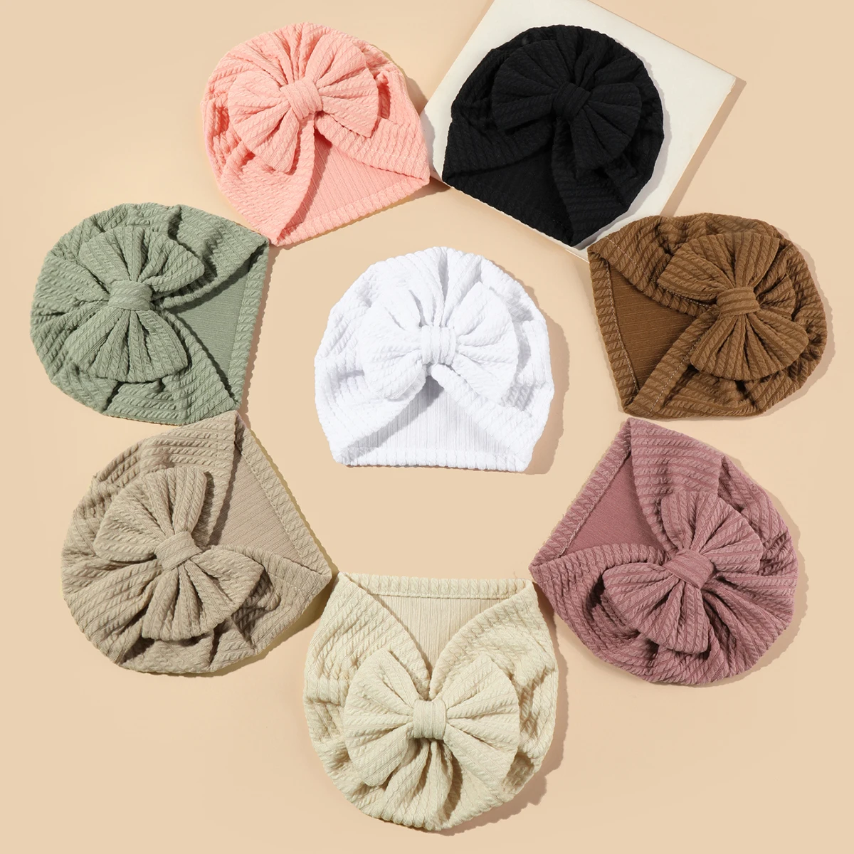 8pcs/pack Children Baby Hat Kids Bowknot Cap Newborn Girls photography Props Spring Autumn Modis Beanie Turban Infant Props