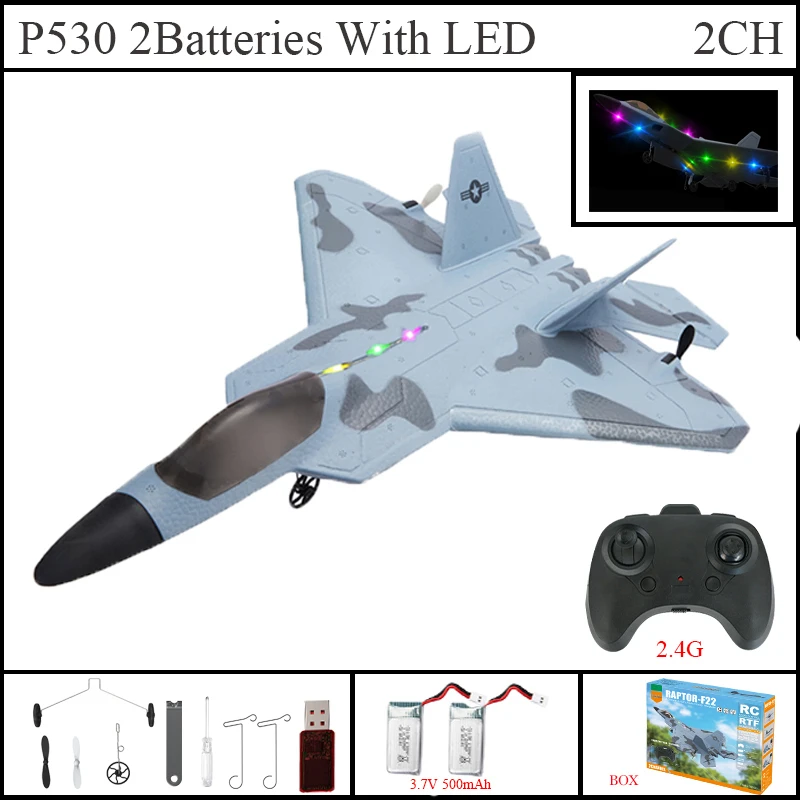 2024 トップ P530 2.4 グラム 2CH RC 飛行機ラプター F22 戦闘機