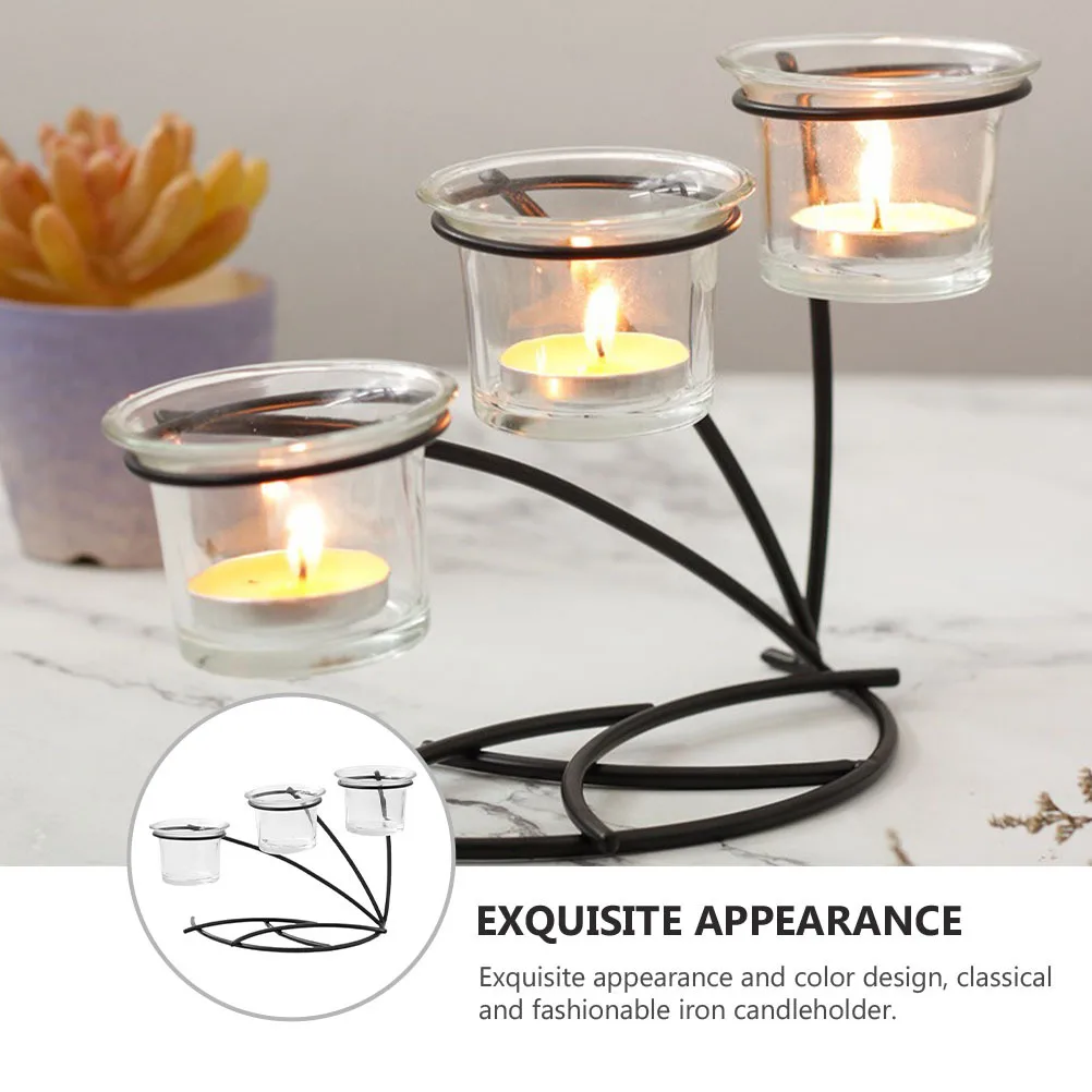 

1pc Iron Candleholder Shelf Decor For Wedding Banquet Romantic Candlestick Black