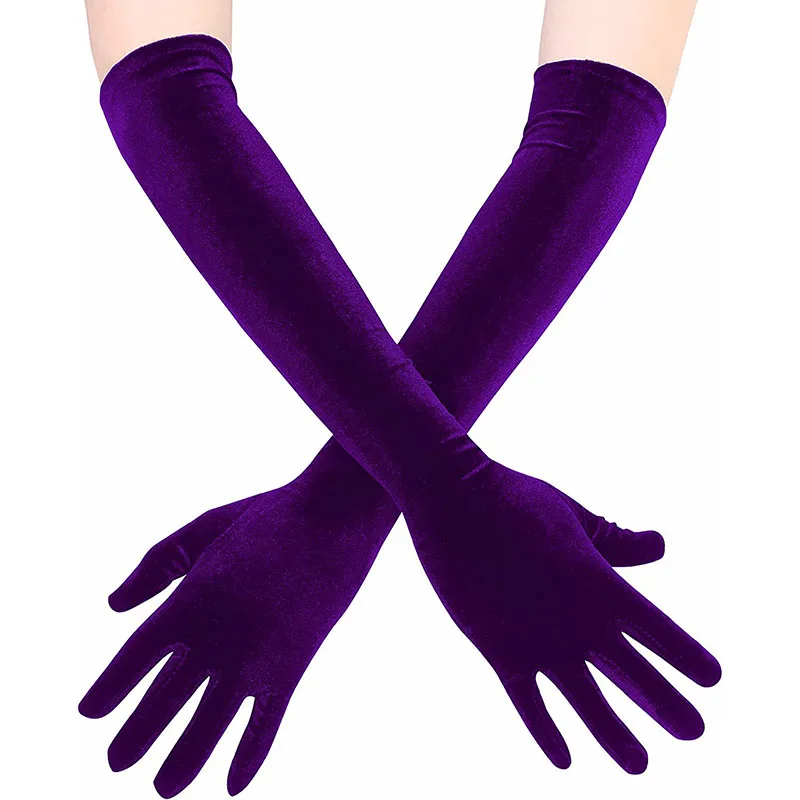 4-colors Classic Adult Black Burgundy Velvet Opera/Elbow Stretch Finger Long Women Wedding Party Dress Gloves Matching Costume