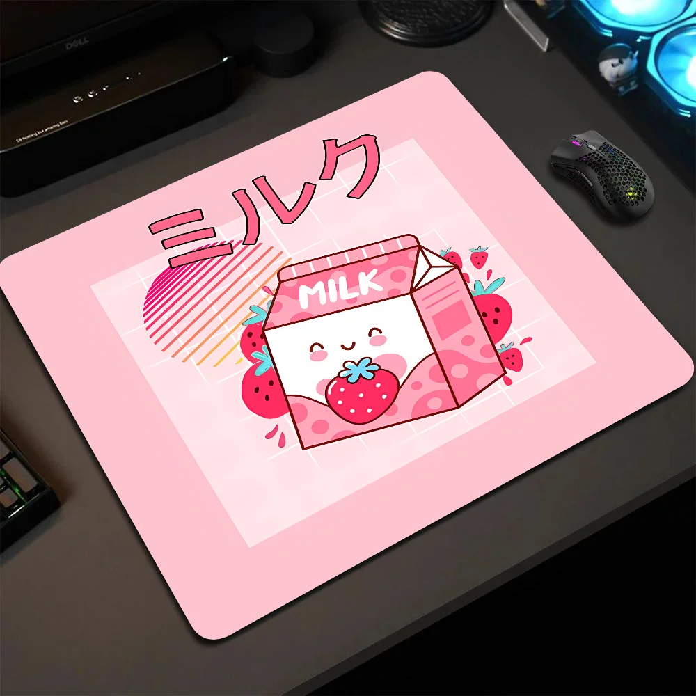 

Cute Banana Milk Strawberry Drink Mousepad Small LockEdge Mouse Pad For Gamers Computer Desk Pad Anti-slip Rubber