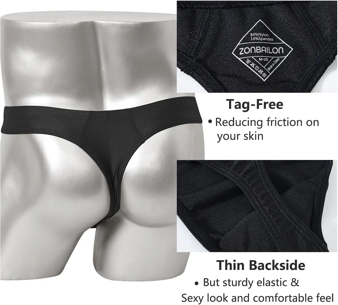 ZONBAILON Mens Thong Underwear Silk G-Strings Bikini Underwear Pouch Athletic Panties Pack M L XL 2XL