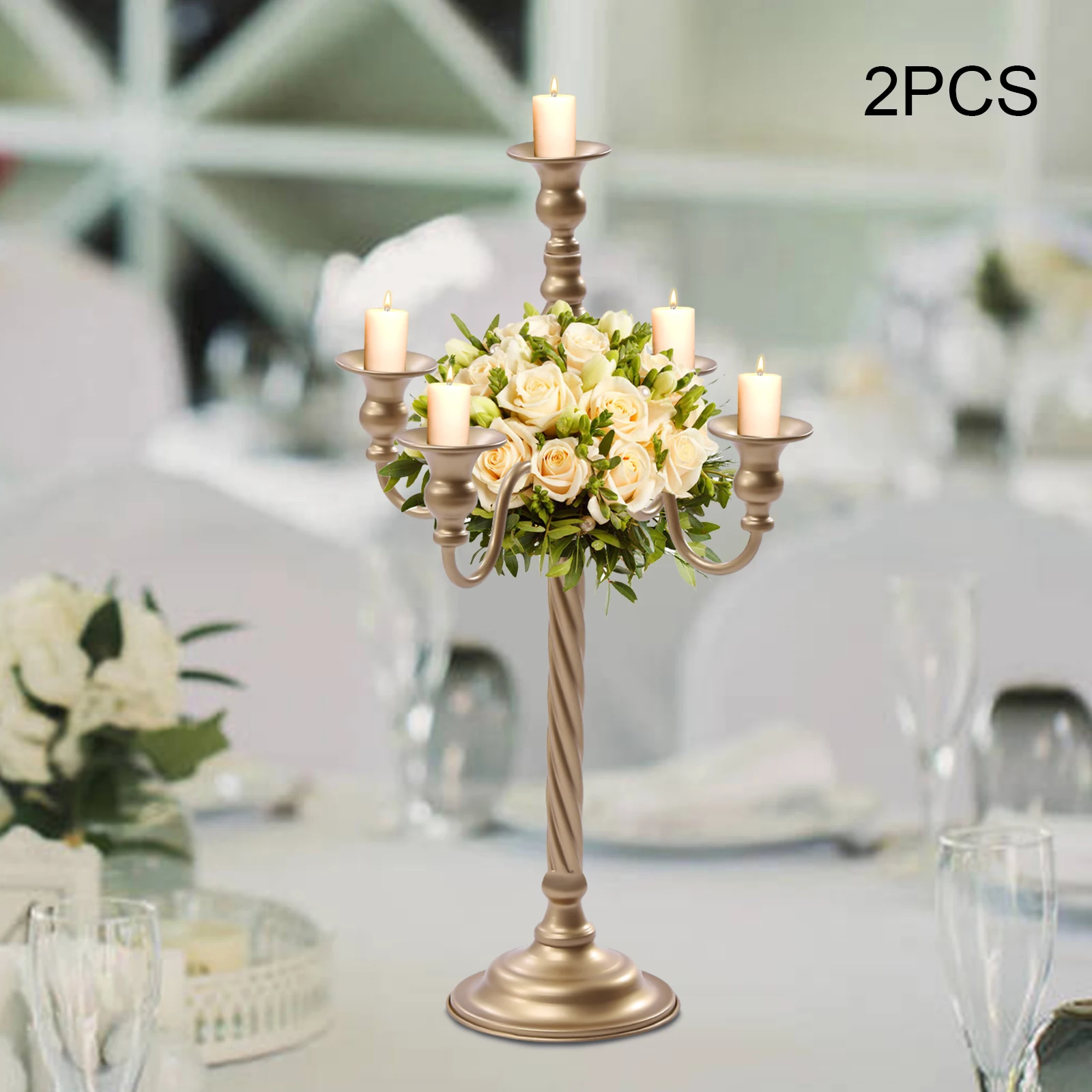 

2 Pcs Gold Candelabra Candle Holder Centerpieces for Tables 5 Head Tall Candles for Candlelight Ornate Vintage Decor