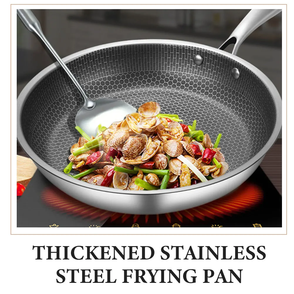 

Stainless Steel Wok Honeycomb Non Stick Frying Pan 34cm Single Handle Even Heat Distribution Easy Clean Kitchen Cookware