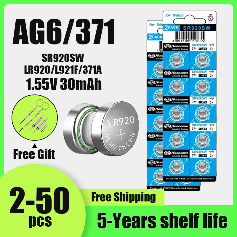 1.55V 371 370 AG6 SR920SW LR920 SR927 30mAh Coin Button Battery 5-50PCS Original Watch Batteries for Watch Toys Remote Electroni