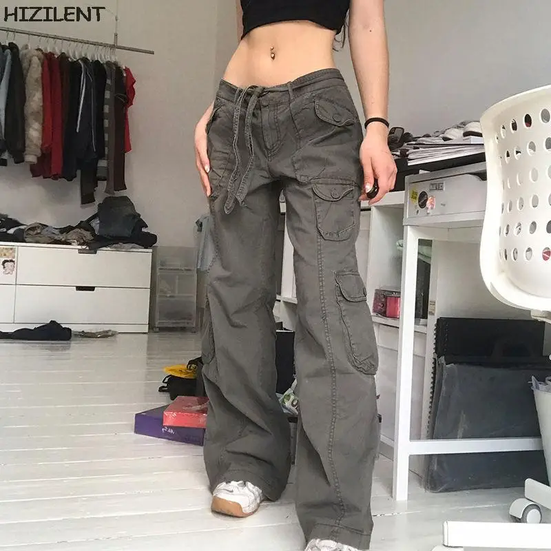 2022 Casual Baggy Y2K Cargo Hosen Jeans Frauen Hip Hop Streetwear Gerade Denim Hosen Breites Bein Lose Niedrigen Taille Retro overalls