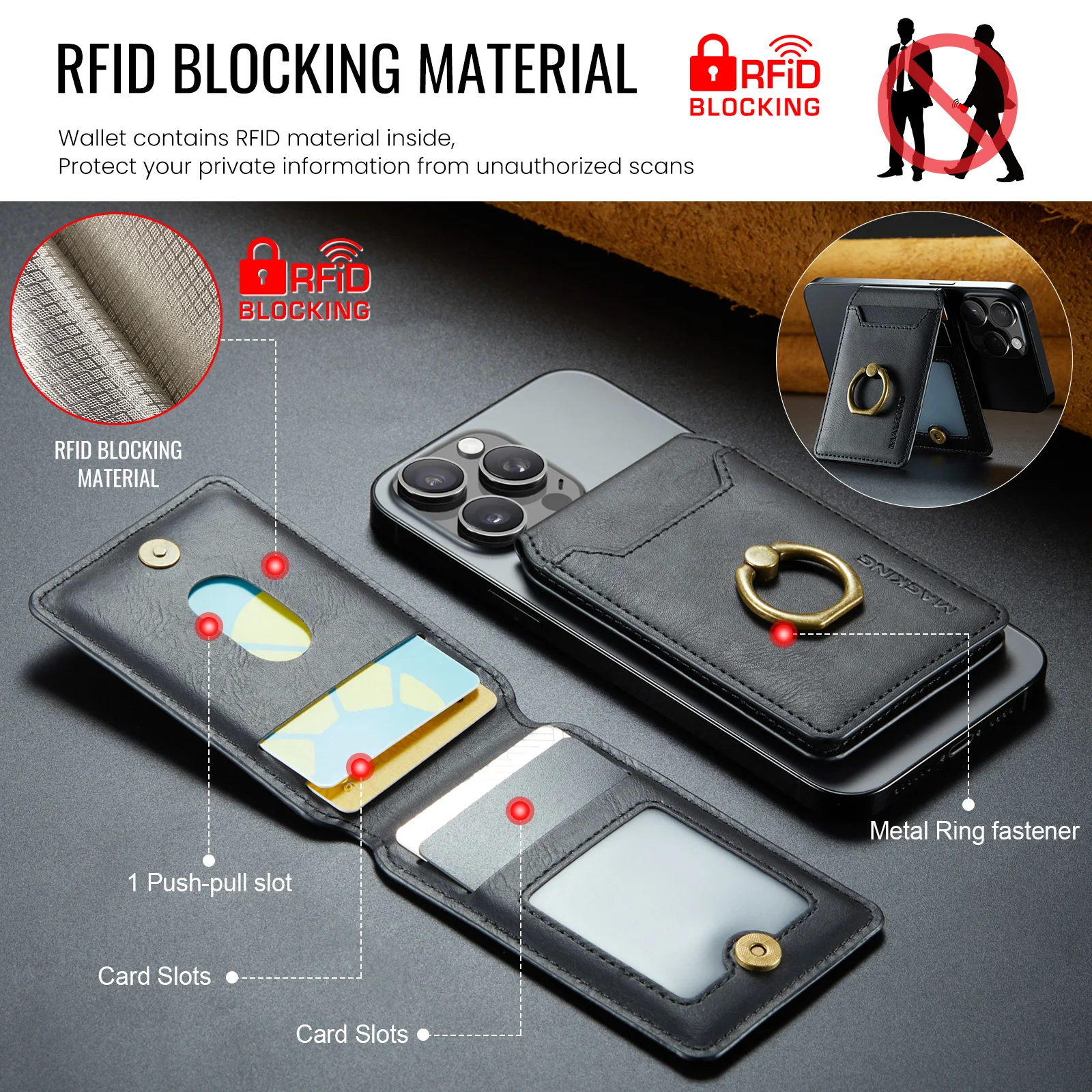 Luksusowy skórzany magnetyczny portfel na karty do iPhone 12 11 13 15 14 Pro Max 14 15 Plus z obsługą Magsafe, etui na telefon na karty kredytowe.