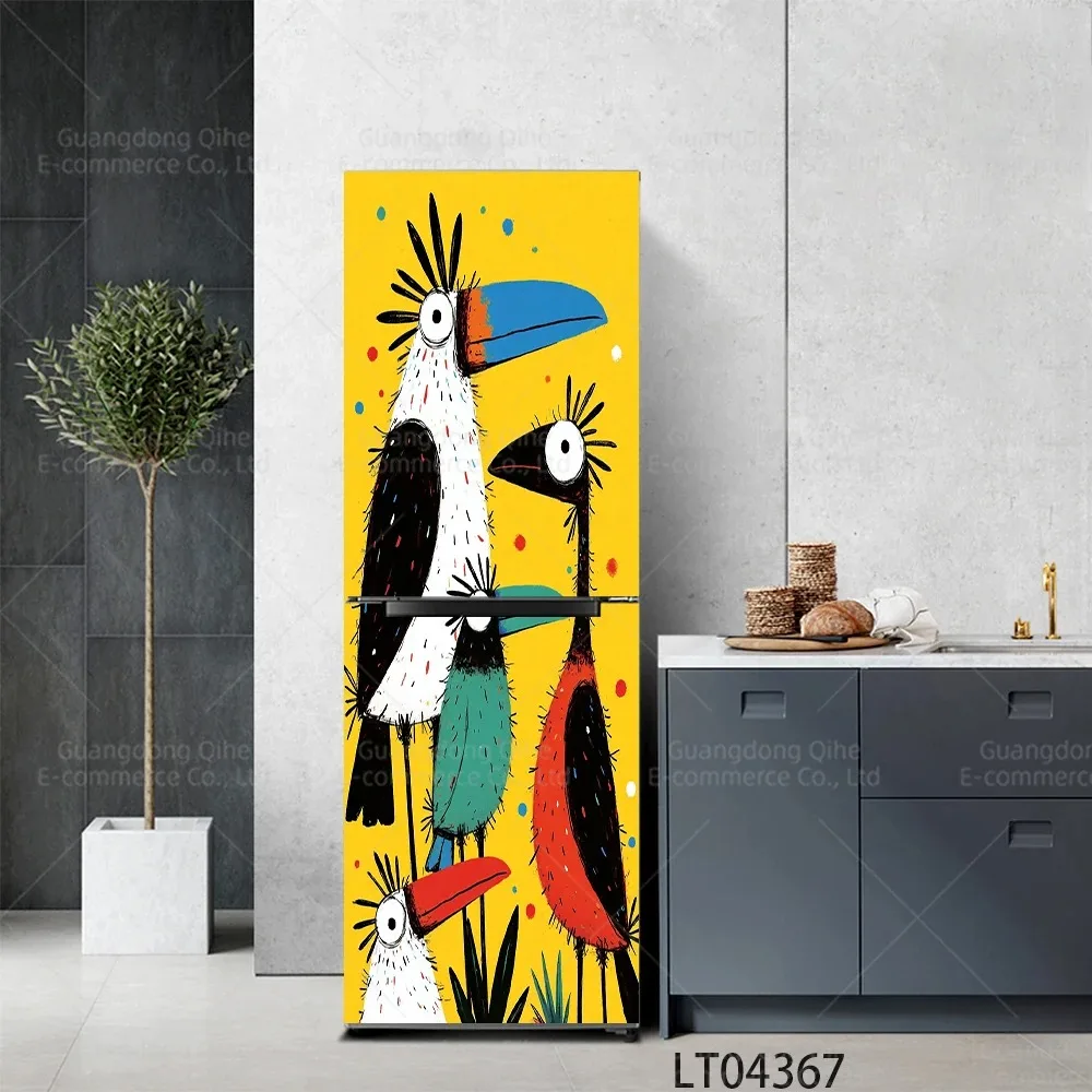 Cartoon Cute Fruit Flower Bird House Refrigerator Door Sticker Waterproof Self-Adhesive Fridge Mural