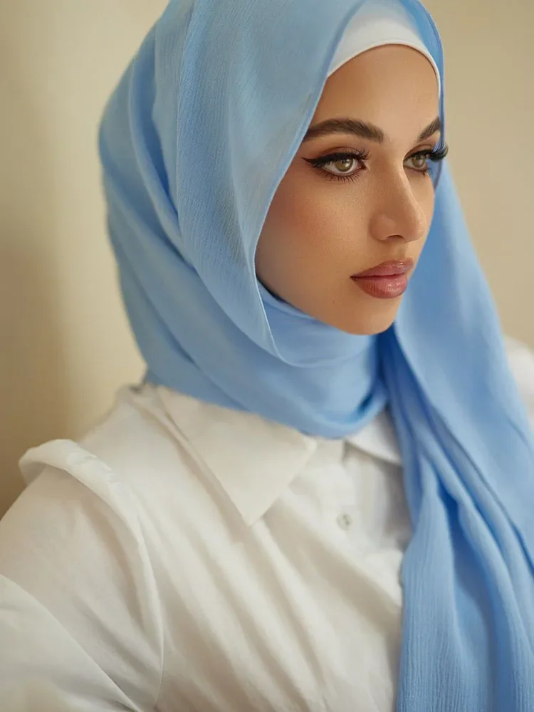 Pañuelo de chifón para mujer, hiyab musulmán de alta calidad, chales plisados, turbante liso, pañuelo elegante para Ramadán hijab femme musulman