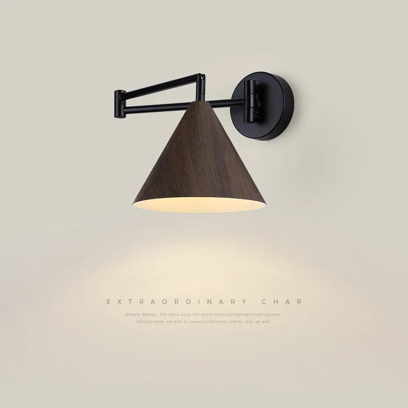 

Wooden Grain E27 Wall Lights Wall Sconce with Articulating Arm Adjustable and Foldable Wall Lamps for Bedroom Hardwired Light