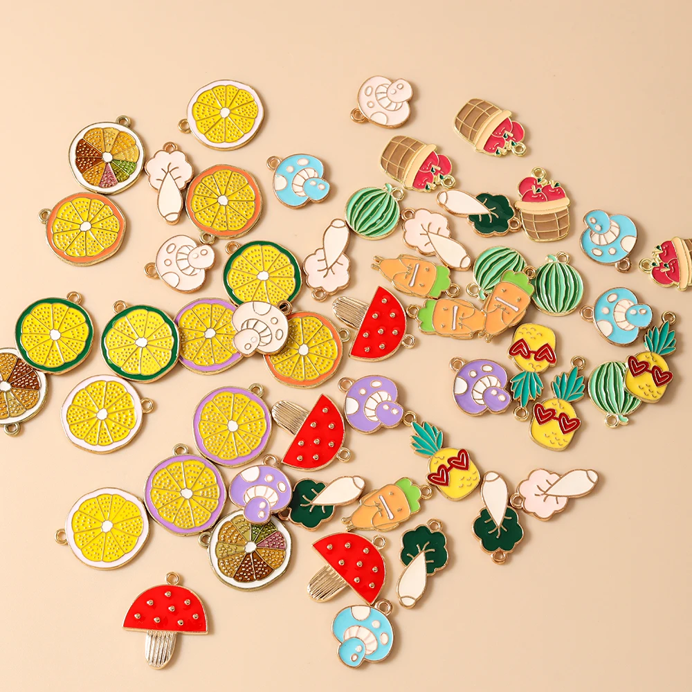 Leslie 10 Stück Niedliche Frucht-Anhänger Kohl Pilz Ananas Zitrone für DIY Ohrringe Armband Halskette Schmuckherstellung – Detail 3