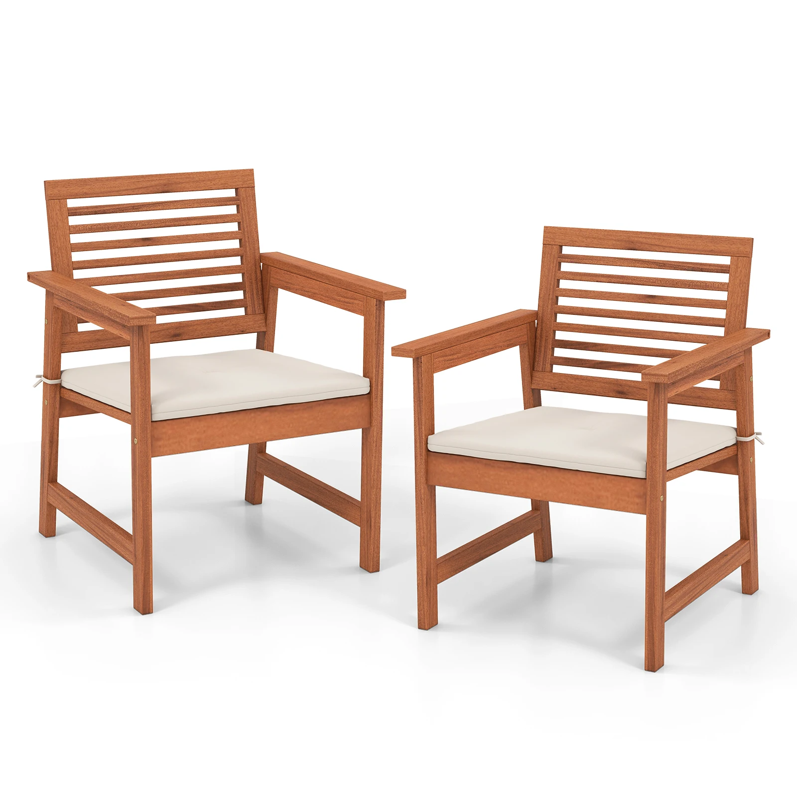 Set of 2 Outdoor Dining Chair Patio Solid Wood Chairs w/ Comfortable Cushions