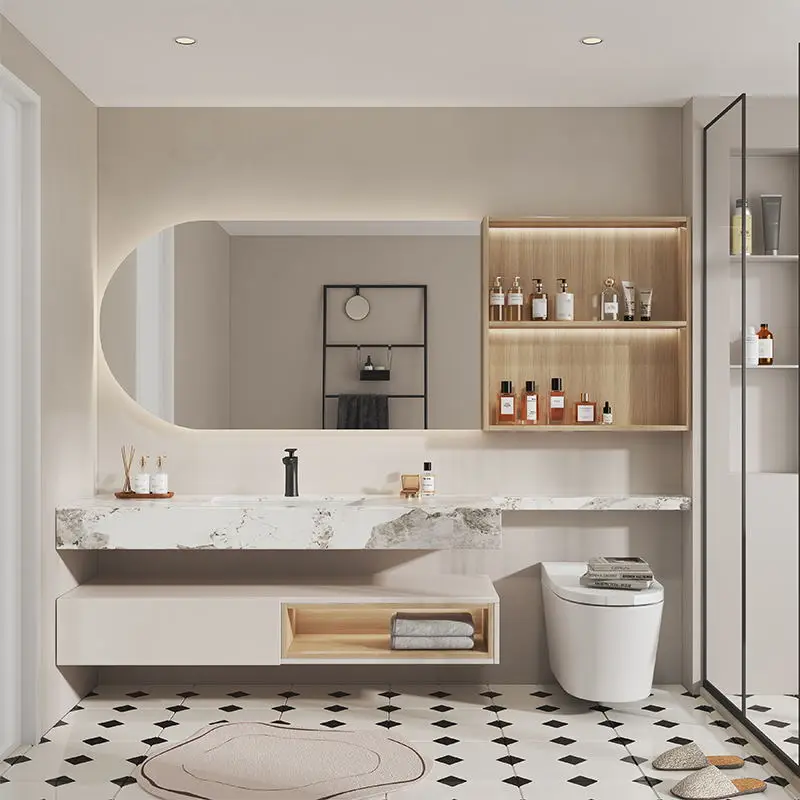 

Slate oak bathroom cabinet combination seamless ceramic basin toilet washstand