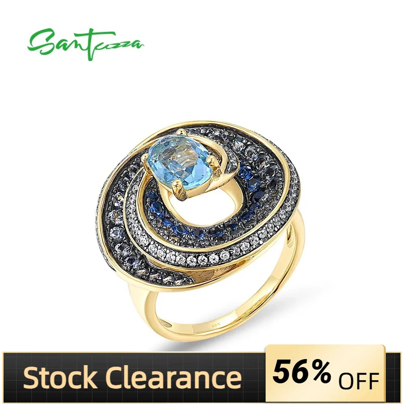

Женское серебряное кольцо SANTUZZA, из серебра 925 пробы с сияющими голубыми камнями и белым кубическим цирконием, модные ювелирные украшения для вечеринок