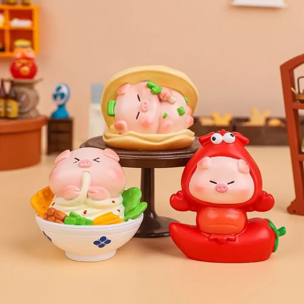 Resin Cartoon Hamburger Pig Figurine Micro Landscape Collection Chips Pig Miniaturas Ornament Mini Jewelry