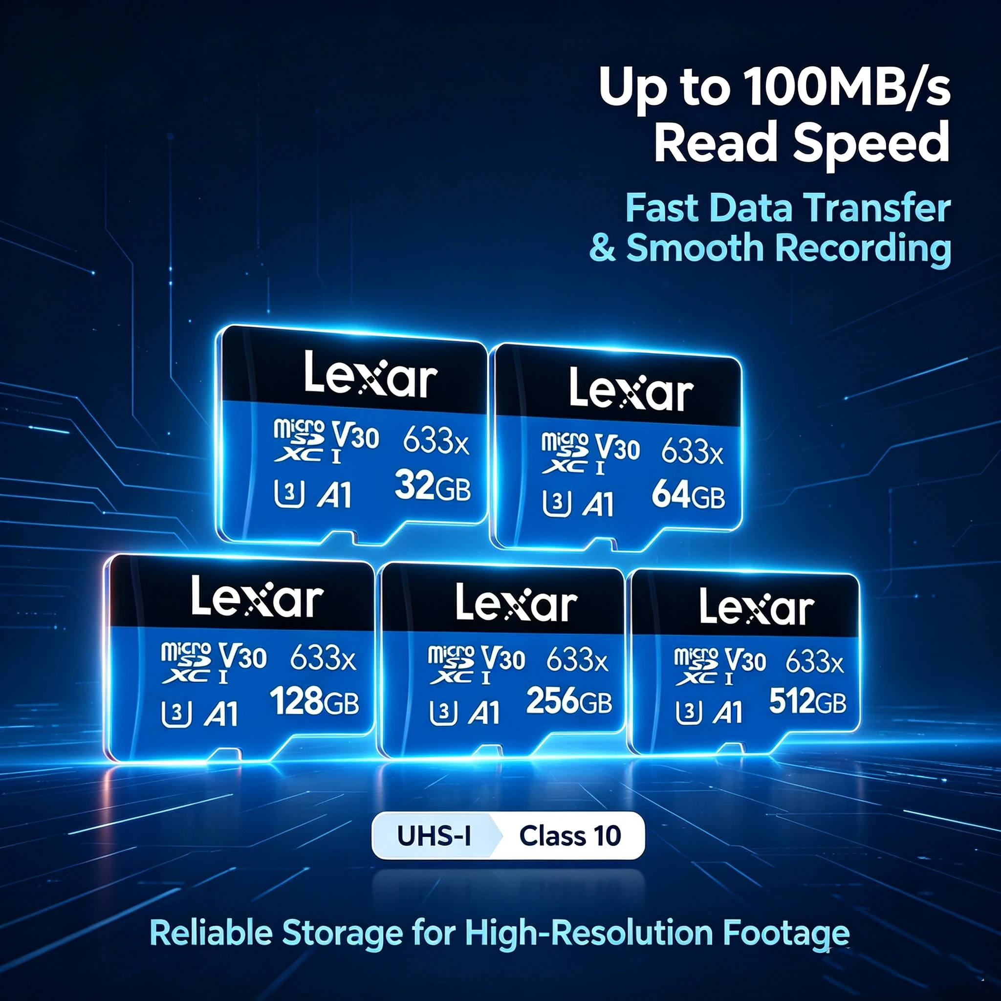 Lexar Micro SD Card TF Flash Memory Storage High Speed 100MB/s 633x for Camera Smartphone Tablet V30 U3 A1 64GB 128GB 256GB