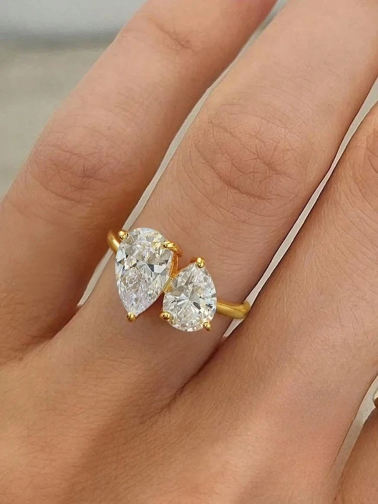 

Stylever Simple Classic Double Water Drop Shape Zircon Engagement Rings for Women Real 925 Sterling Silver Luxury Fine Jewelry