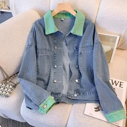 Fashion Design Sense Blue Denim Jacket Women 2025 Spring Autumn New Loose Versatile Retro Patchwork Casual Jeans Coat Female Top