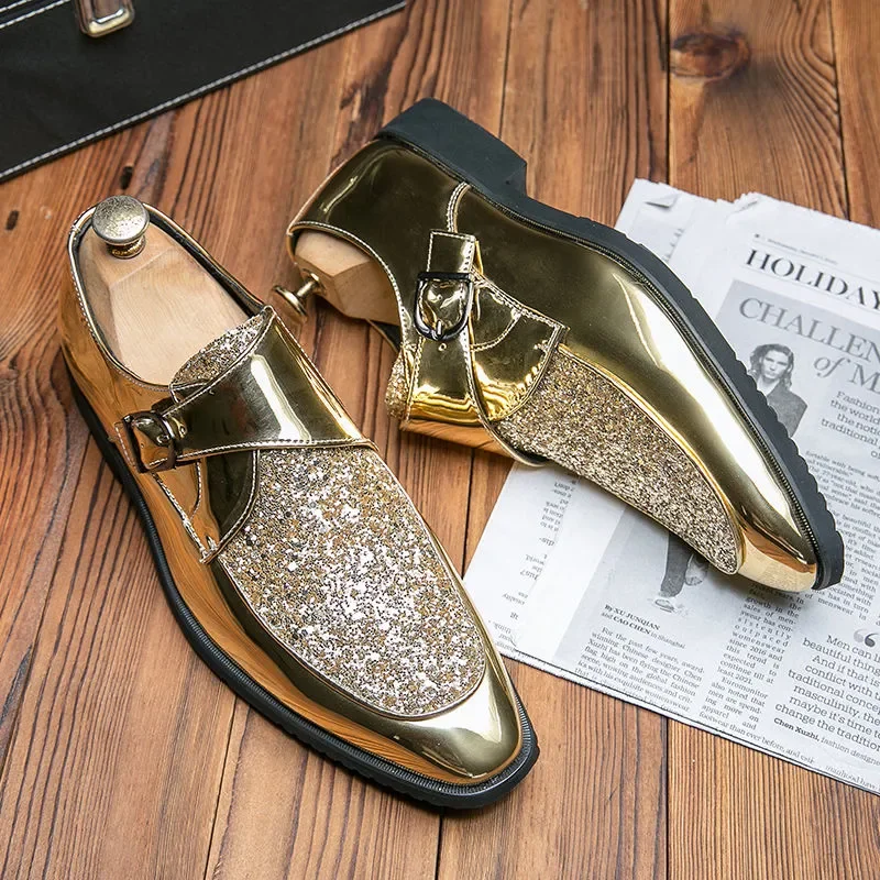 Shoes Men Casual Man Men's Summer Shine Gold Dress Patent Leather For Mens Gold Moccasins Business Pointed Bussiness Luxury
