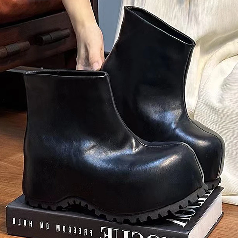 

Genuine Leather Girl Boots British Style Big-head Platform Ankle Boots Street Trendy Spice Girls Motorcycle Boots Woman Y2k Shoe