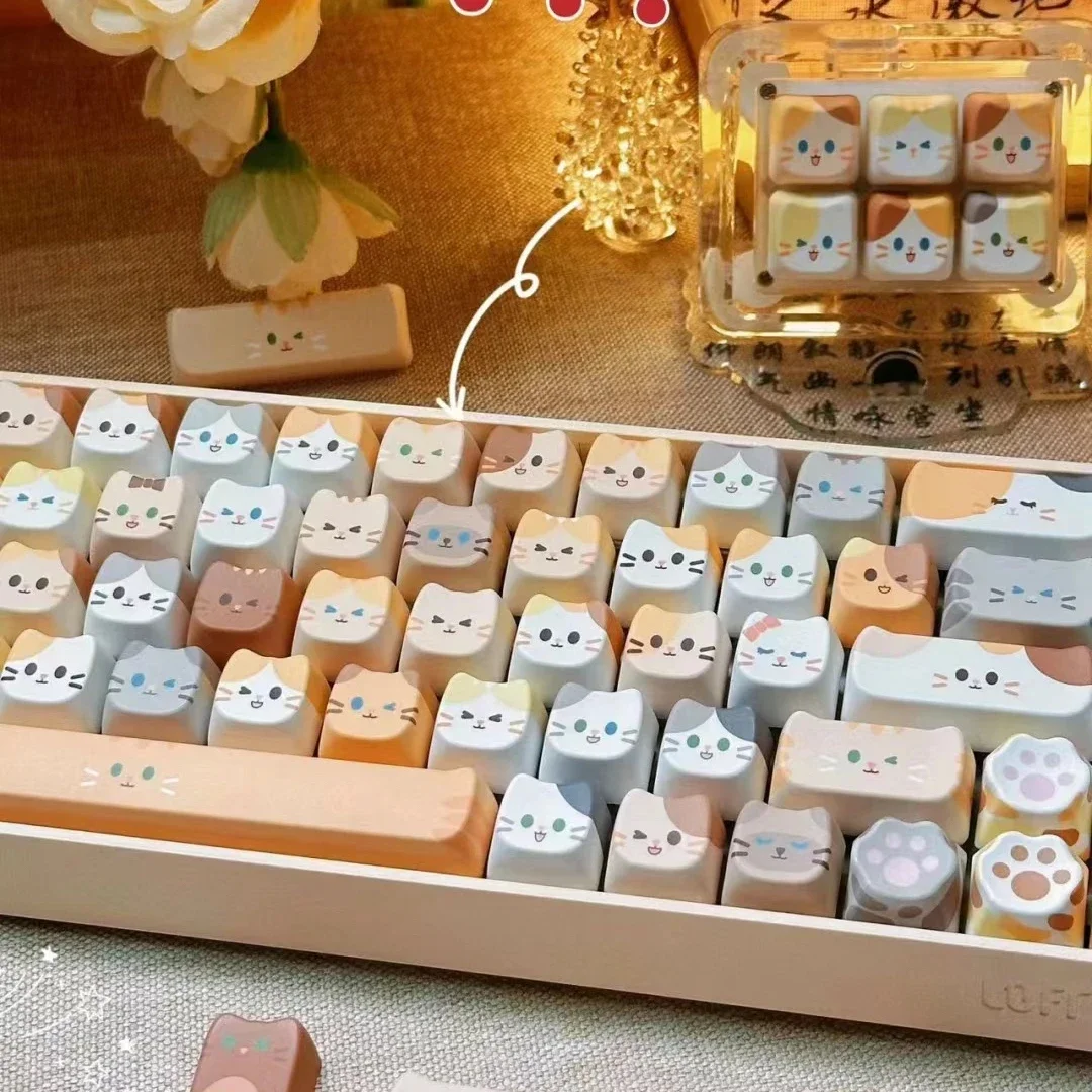 Imagem -01 - Mao-teclado Mecânico Keycaps Conjunto para Meninas Bonito Keycaps Cat Head Profile Pbt Square Key Cap para mx Presente