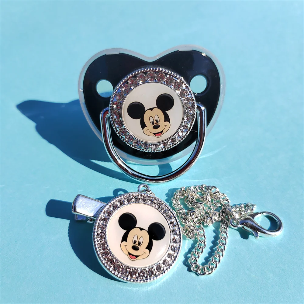 Disney Silicone Baby Pacifier and Pacifier Clips Bling Rhinestone Bling for Infant Silica Gel Nipple BPA Free Gold Bling 0-24m