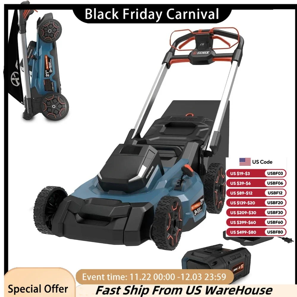 21-Inch 3-in-1 Cordless Self-Propelled Lawn Mower, with Bagging, Mulching, Side Discharge, Height Adjustment, Lawn Mowers