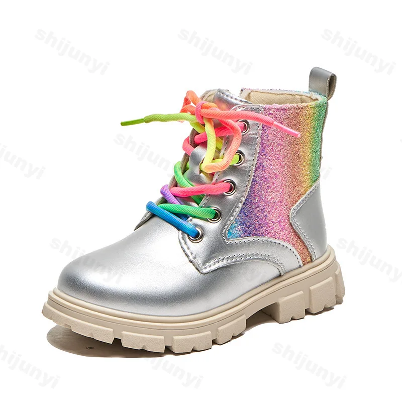 New 2024 Designer Colorful Leather Children Ankle Boots Boys Girls Fashion Shiny Soft Short Boots Anti-slip Kids Leisure Boots