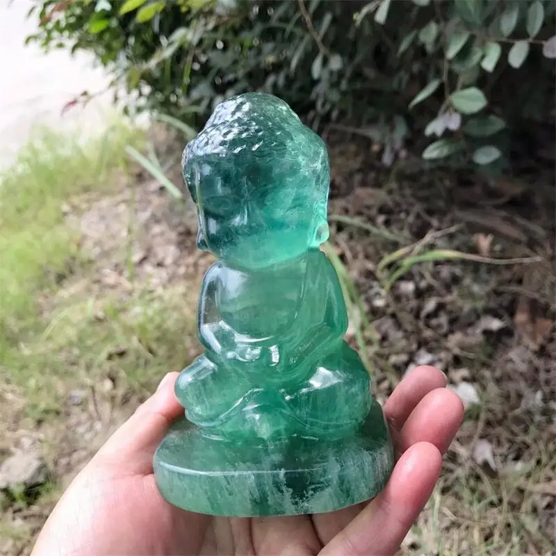 11CM Natural Fluorite Buddha Carving Polished Reiki Healing High Quality Room Decor Energy Gift 1PCS